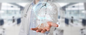 Doctor using digital artificial intelligence interface 3D render