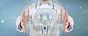 Doctor using digital artificial intelligence interface 3D render