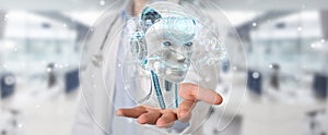Doctor using digital artificial intelligence interface 3D render