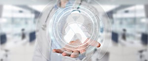 Doctor using digital ribbon cancer interface 3D rendering