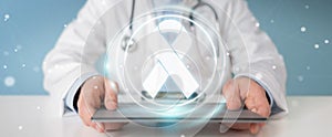 Doctor using digital ribbon cancer interface 3D rendering