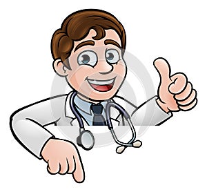 Doctor Cartoon Character Thumbs Up Pointing Down