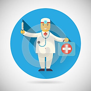 Doctor character with suitcase syringe stethoscope