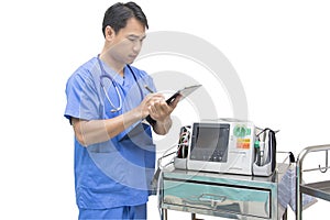 Doctor check EKG monitor in emergency room