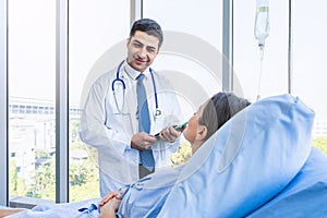 Doctor check-up and report examination for woman patient at hospital or medical clinic