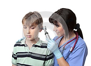 Doctor checking ears