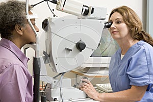 Doctor Checking Patient's Eyes For Glaucoma photo