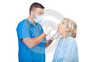 Doctor checking for sore throat