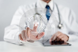 Doctor checkup patient using ai artificial intelligence technology in future for treatment.