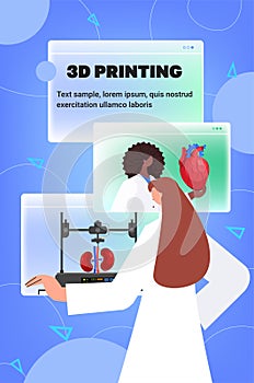 doctor choosing web browser windows with transplantation organs heart kidneys models prints on 3d bio printer medical