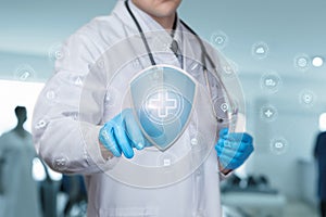 The doctor clicks on the health protection icon