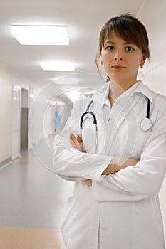 Doctor in clinic under lamps