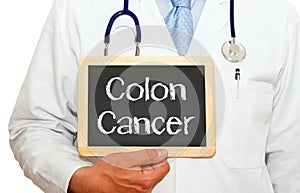 Doctor with a colon cancer sign