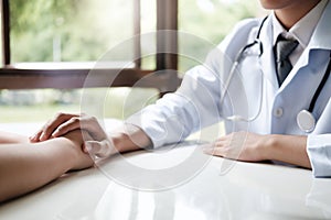 Doctor comforting patient at consulting room