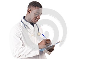 Doctor completing a medical form