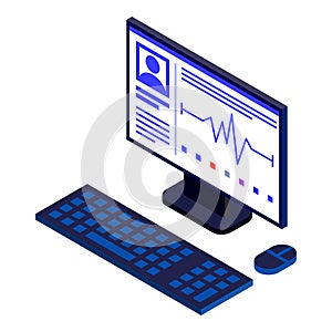 Doctor computer icon, isometric style