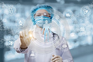 Doctor conducts research testing the patient on a virtual screen