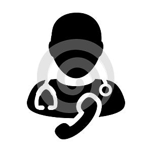 Doctor consultation icon vector male person profile avatar with stethoscope and phone for medical health care consultation