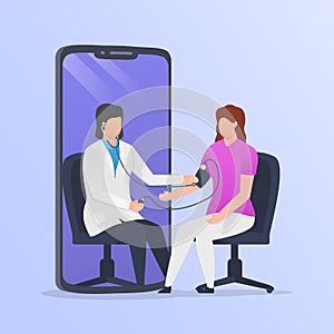 Doctor consultation with sthethoscope and online check medical record with smartphone app