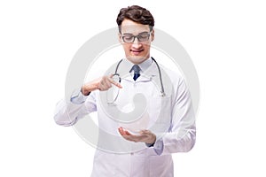 The doctor with crystal ball isolated on white background