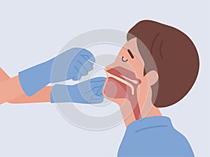Doctor doing Covid-19 test or DNA test with Man by nasal swab probe with inserting a long cotton swab into the nose and mouth. photo