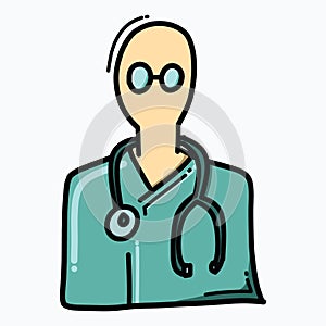 Doctor doodle color vector icon. Drawing sketch illustration hand drawn line eps10