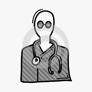 Doctor doodle vector icon. Drawing sketch illustration hand drawn line esp10