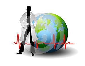 Doctor With Earth And EKG Line