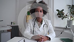 Doctor ehealth online service black therapist at videocall 