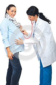 Doctor examine pregnant woman belly