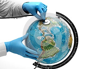 Doctor examine with stetoscope the ill Earth photo