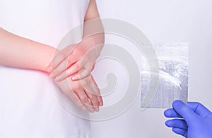 A doctor examines a patient with an ultrasound scan that has pain and inflammation in the wrist, posttraumatic polyarthritis photo
