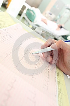 Doctor examines a seriously ill patient ECG