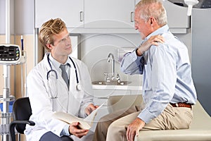 Doctor Examining Male Patient With Shoulder Pain