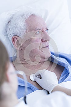 Doctor examining patient chest with a stethoscope