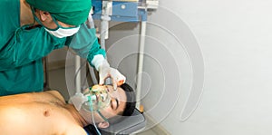 Doctor is examining the patient`s iris in an emergency