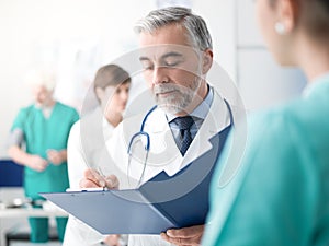 Doctor examining a patient`s medical records