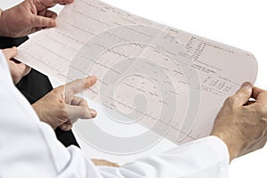 A doctor explaining EKG tracing to the patient
