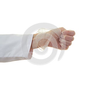 Doctor female hand over white isolated background