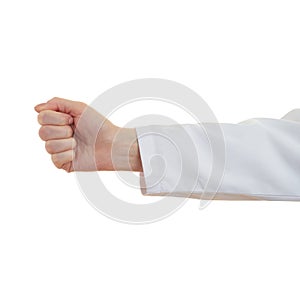 Doctor female hand over white isolated background