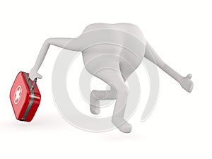 Doctor with first aid kit on white background. Isolated 3d illustration