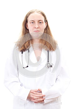 Doctor with folded hands waiting for next patient photo