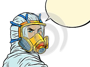 Doctor in full face mask respirator