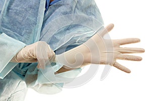 Doctor get on gloves sterile