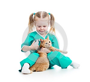 Doctor girl playing with cat