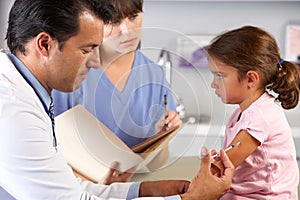 Doctor Giving Child Injection In Doctor's Office