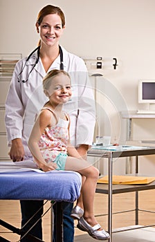 Doctor giving girl checkup in doctor office