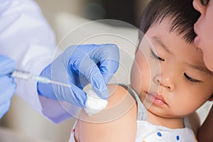 Doctor giving an injection vaccine to a girl. photo