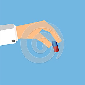 Doctor giving medicine pill. Healthcare concept. Vector illustration.