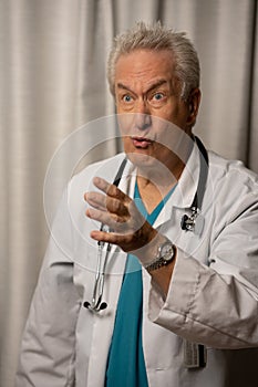 Doctor giving a speech and making a funny face
